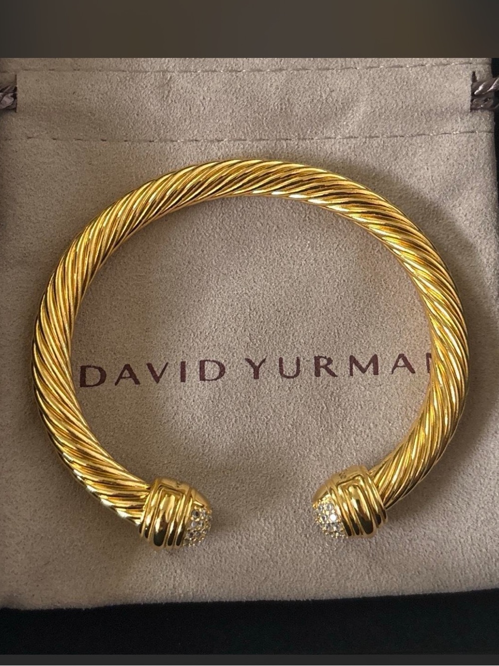 David Yurman Gold Cable Cuff with Pave Endcaps